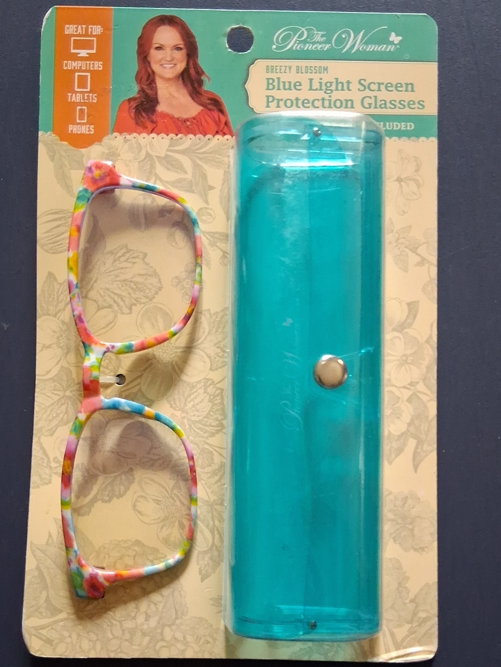 The Pioneer Woman Multicolor  Blue Light Glasses with Teal Case